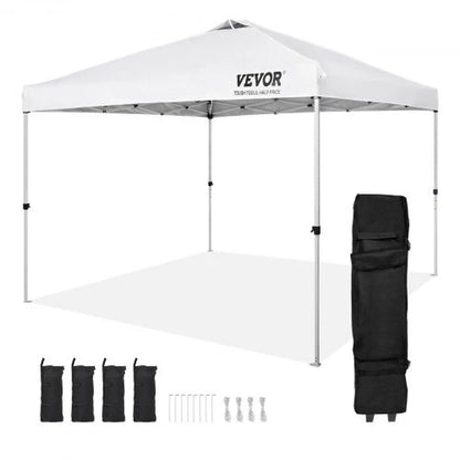 VEVOR 10x10 Ft Pop-Up Canopy Tent – Waterproof Sun Shelter with Roller Bag & Sandbags Silver Gray