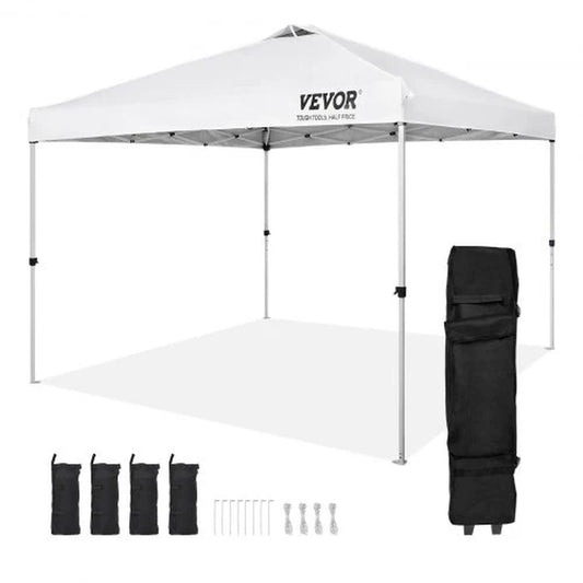 VEVOR 10x10 Ft Pop-Up Canopy Tent – Waterproof Sun Shelter with Roller Bag & Sandbags Silver Gray