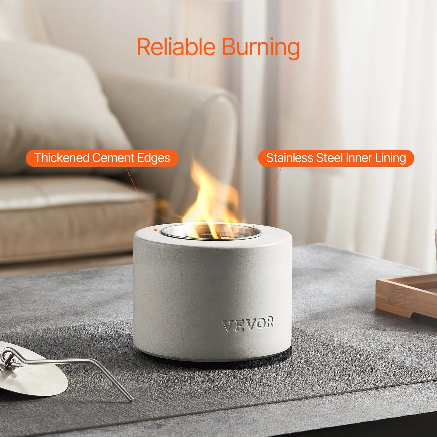 Concrete Tabletop Fire Pit – Indoor/Outdoor Mini Fireplace Bowl