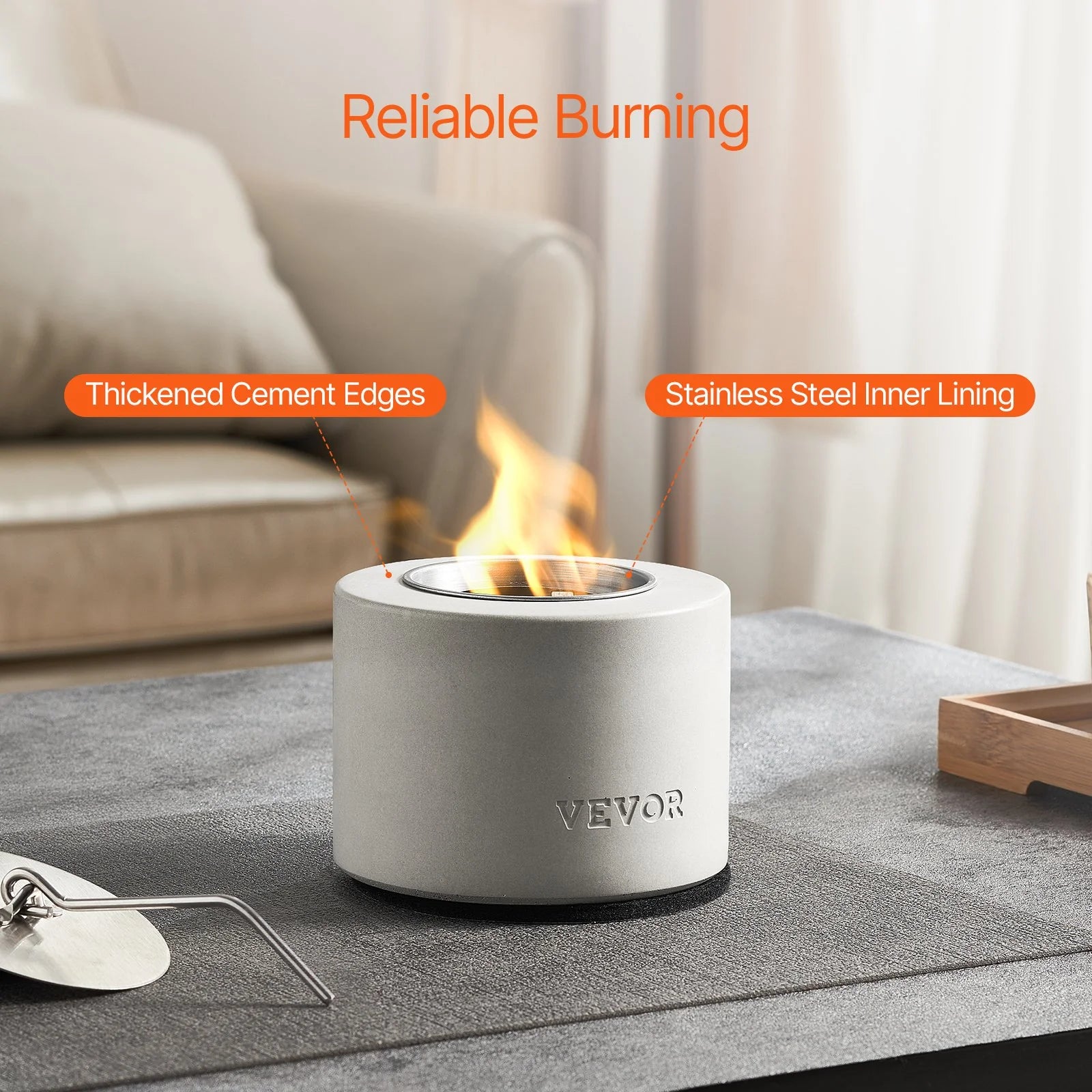 Concrete Tabletop Fire Pit – Indoor/Outdoor Mini Fireplace Bowl