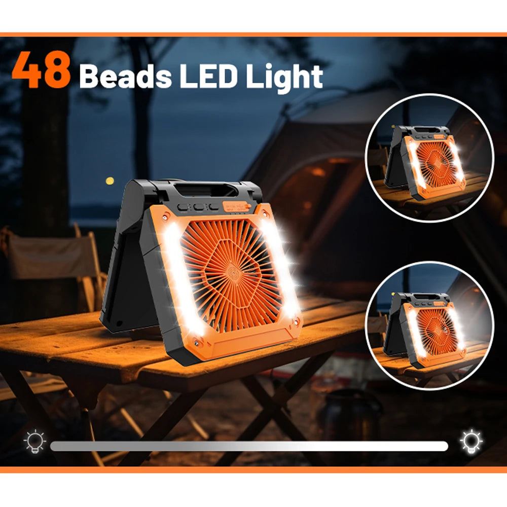 20000Mah Portable Electric Fan with Led Light Tent Car Camping Hook&Usb&Solar Charging for Hiking Fishing Picnic Emergency