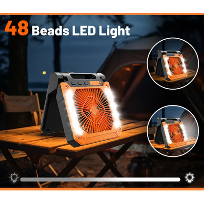 20000Mah Portable Electric Fan with Led Light Tent Car Camping Hook&Usb&Solar Charging for Hiking Fishing Picnic Emergency