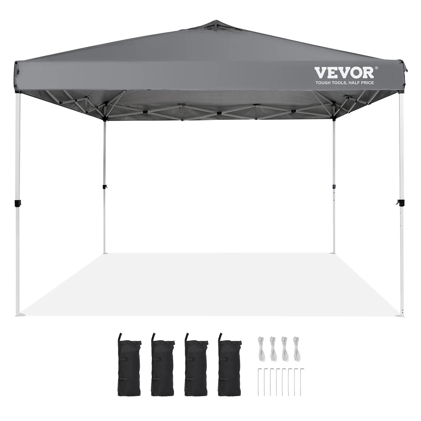 VEVOR 10x10 Ft Pop-Up Canopy Tent – Waterproof Sun Shelter with Roller Bag & Sandbags, Dark Gray