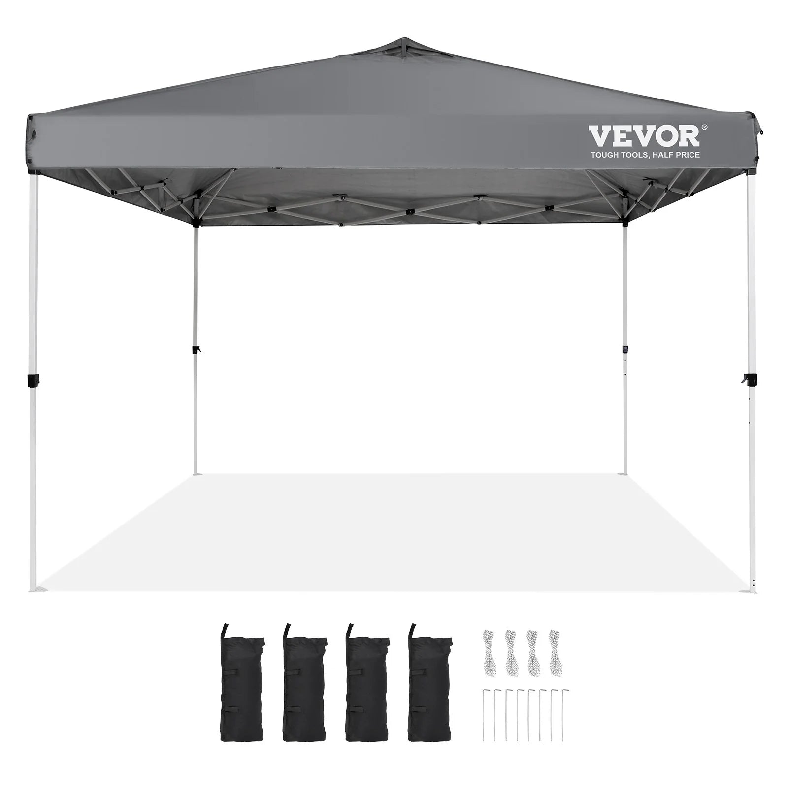 VEVOR 10x10 Ft Pop-Up Canopy Tent – Waterproof Sun Shelter with Roller Bag & Sandbags, Dark Gray