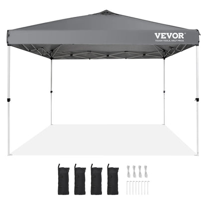 VEVOR 10x10 Ft Pop-Up Canopy Tent – Waterproof Sun Shelter with Roller Bag & Sandbags, Dark Gray