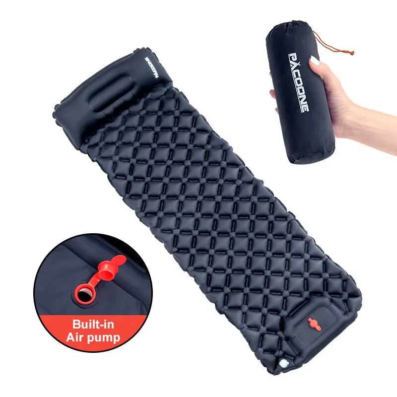 Inflatable Sleeping Pad with Pillow – Camping Mat with Integrated Pump