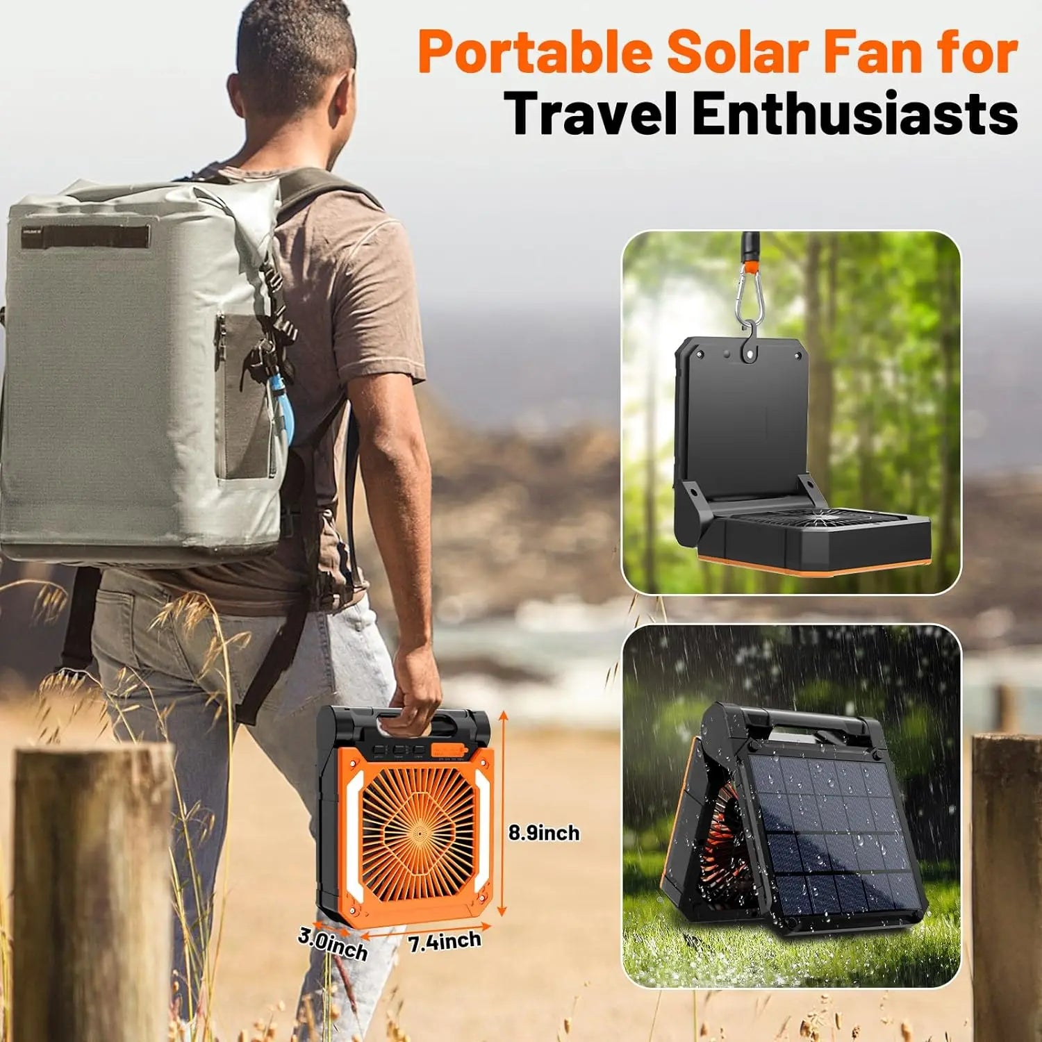 20000Mah Portable Electric Fan with Led Light Tent Car Camping Hook&Usb&Solar Charging for Hiking Fishing Picnic Emergency