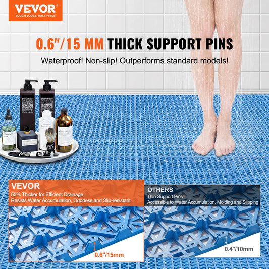 VEVOR Interlocking Drainage Floor Tiles – 55 PCS, 12x12 in, Soft PVC, Blue
