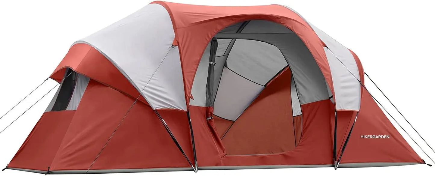 HIKERGARDEN 10-Person Family Camping Tent – Windproof & Easy Setup Dome Tent for Outdoors