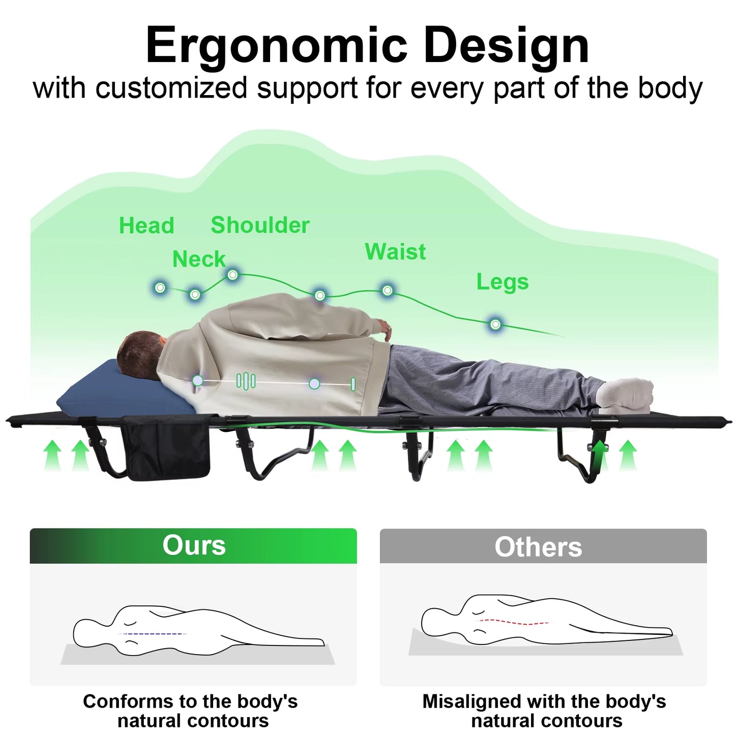 Ultralight Folding Camping Cot – Portable Bed for Adults, Supports Up to 352 lbs