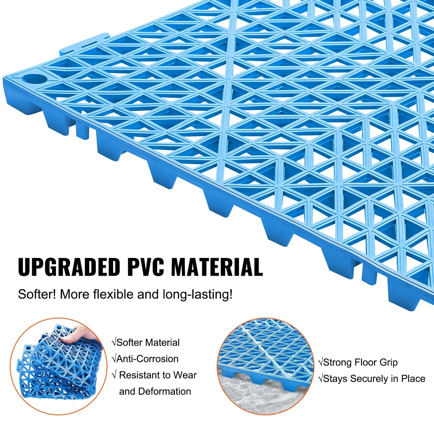 VEVOR Interlocking Drainage Floor Tiles – 55 PCS, 12x12 in, Soft PVC, Blue