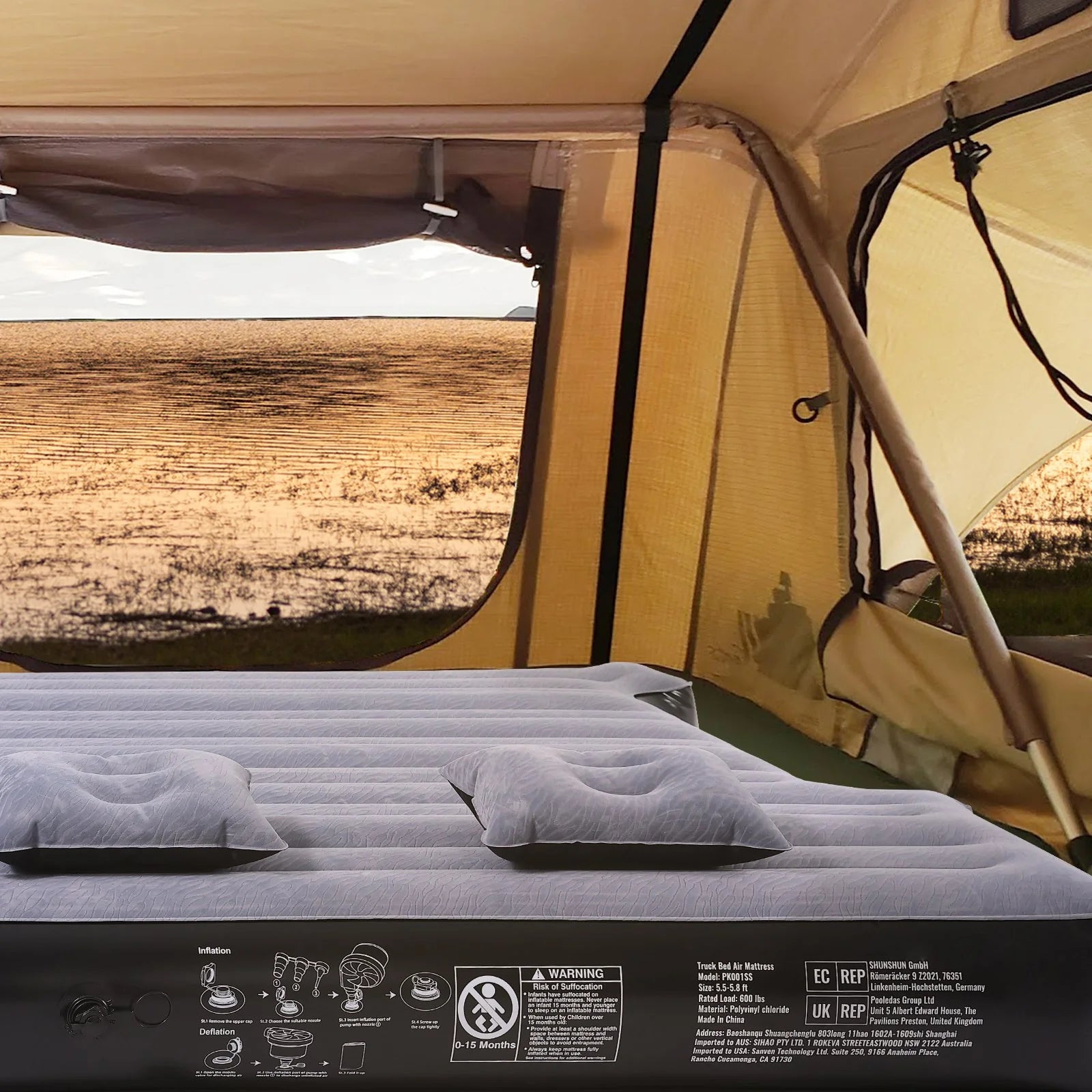 VEVOR Truck Bed Air Mattress – Fits 5.5–5.8 Ft Beds w/ Pump & Pillows