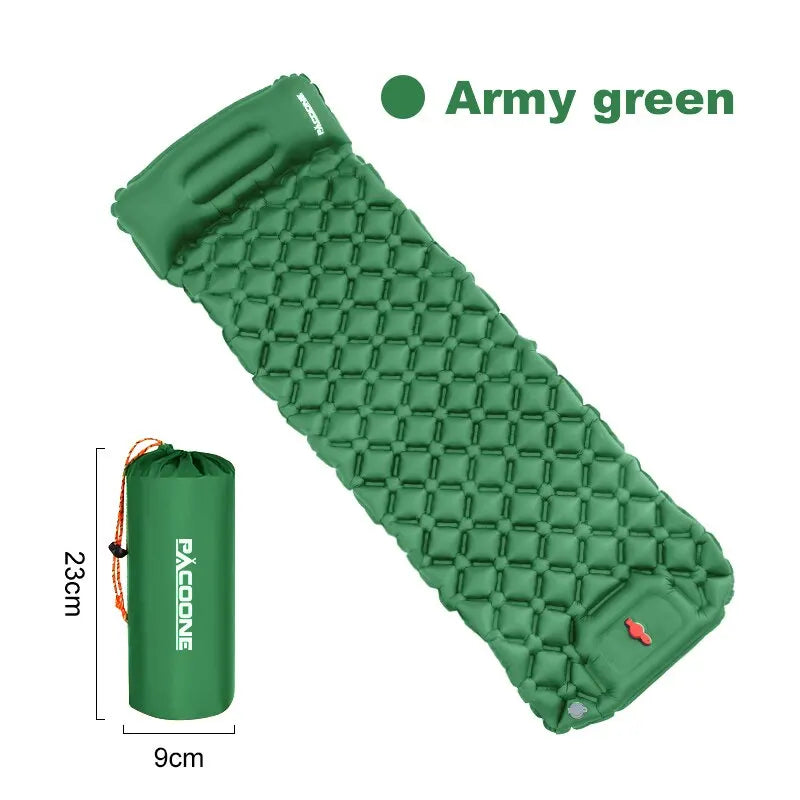 Inflatable Sleeping Pad with Pillow – Camping Mat with Integrated Pump