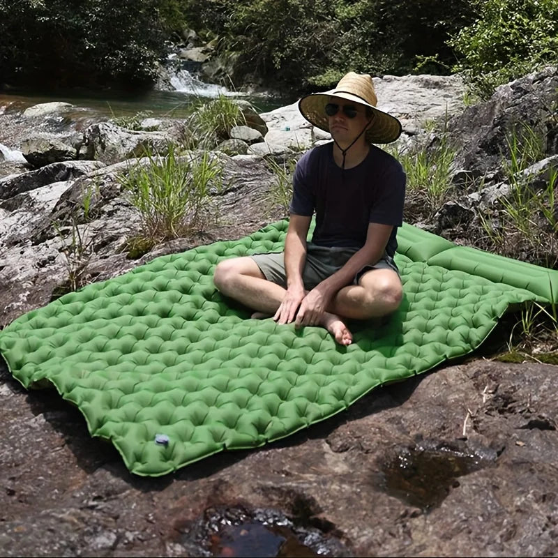 Double Inflatable Mattress with Built-In Pillow & Pump – Outdoor Sleeping Pad for Camping, Hiking, Travel