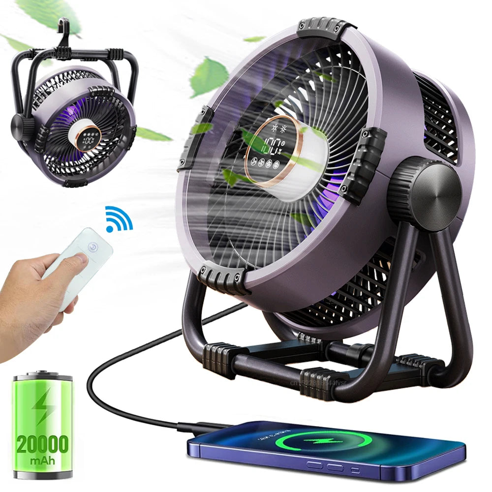 Needoras 20000mAh Wireless Camping Fan with LED Light – Portable Rechargeable Tent Fan