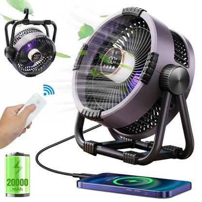 Needoras 20000mAh Wireless Camping Fan with LED Light – Portable Rechargeable Tent Fan