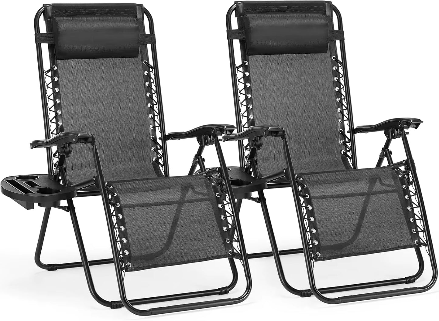 Zero Gravity Chairs – Set of 2 Folding Lounge Recliners with Cup Holders
