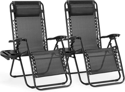 Zero Gravity Chairs – Set of 2 Folding Lounge Recliners with Cup Holders
