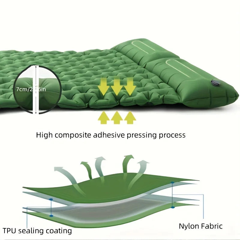 Double Inflatable Mattress with Built-In Pillow & Pump – Outdoor Sleeping Pad for Camping, Hiking, Travel