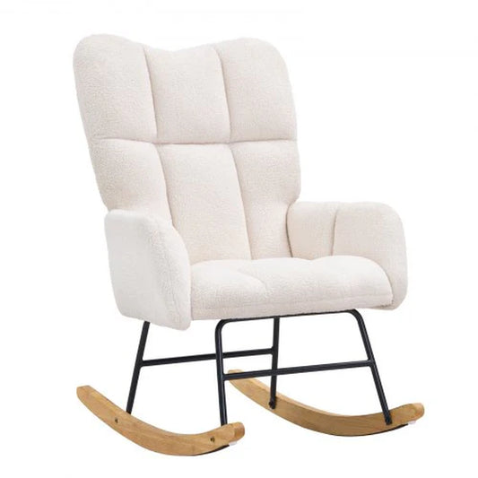  VEVOR Glider Rocking Chair – Teddy Fabric, Ivory White