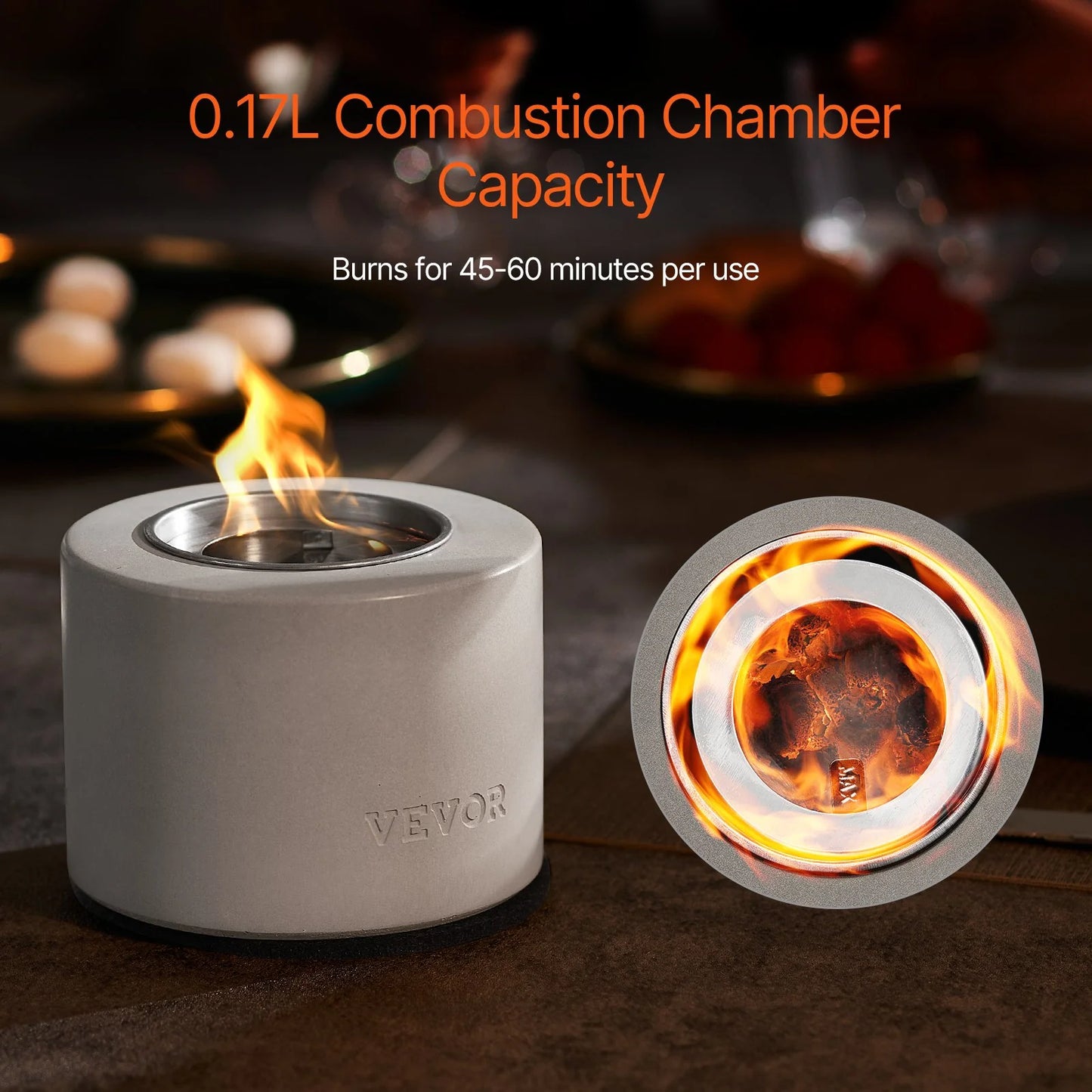 Concrete Tabletop Fire Pit – Indoor/Outdoor Mini Fireplace Bowl
