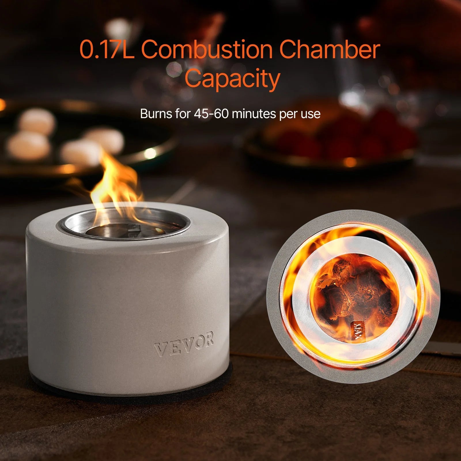 Concrete Tabletop Fire Pit – Indoor/Outdoor Mini Fireplace Bowl