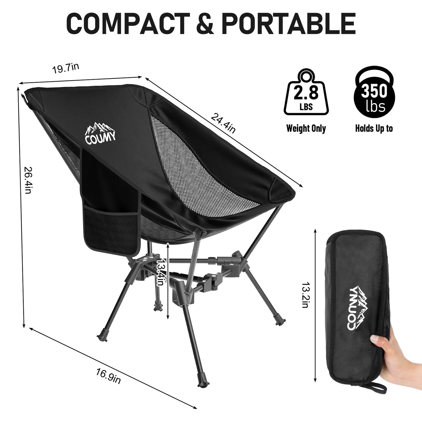 2-Pack Ultralight Camping Chairs – Folding & Portable with Side Pockets