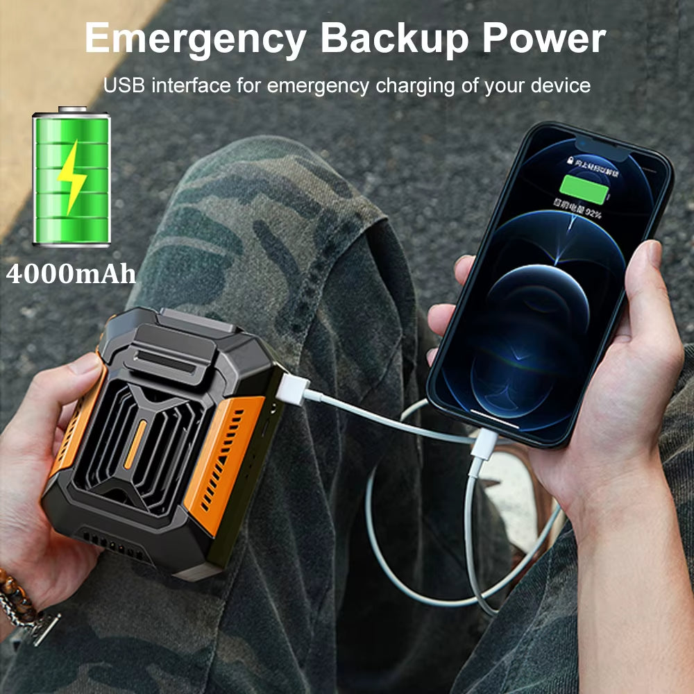 Portable Waist Clip Fan – 6000mAh Rechargeable with Light