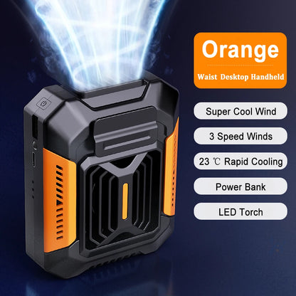 Portable Waist Clip Fan – 6000mAh Rechargeable with Light