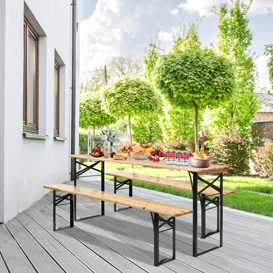 3Pcs Two Leg Folding Yellow Courtyard Folding Table and Chair Set Solid Wood Steel