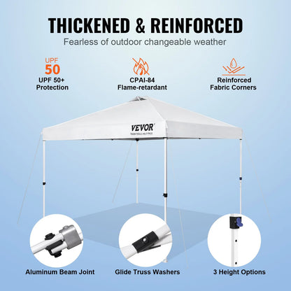 VEVOR 10x10 Ft Pop-Up Canopy Tent – Waterproof Sun Shelter with Roller Bag & Sandbags Silver Gray