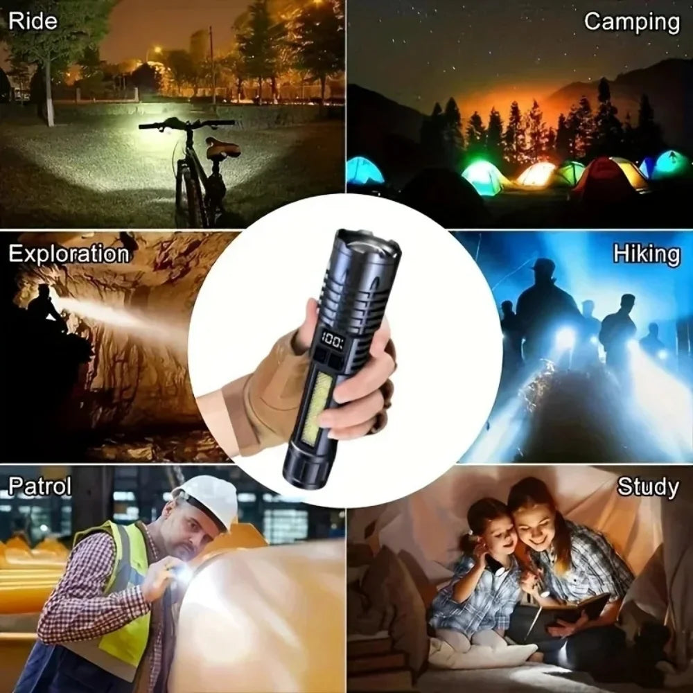 Rechargeable LED Torch – Ultra Bright Flashlight with Side Light for Outdoors