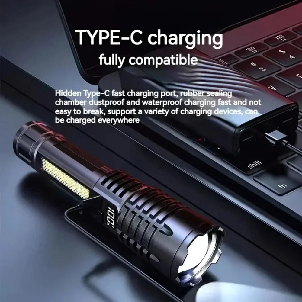 Rechargeable LED Torch – Ultra Bright Flashlight with Side Light for Outdoors
