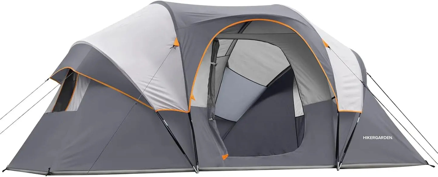 HIKERGARDEN 10-Person Family Camping Tent – Windproof & Easy Setup Dome Tent for Outdoors