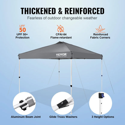 VEVOR 10x10 Ft Pop-Up Canopy Tent – Waterproof Sun Shelter with Roller Bag & Sandbags, Dark Gray
