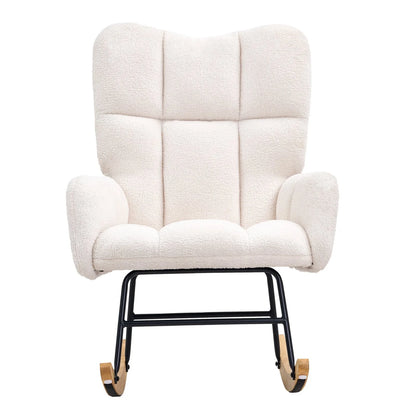 VEVOR Glider Rocking Chair – Teddy Fabric, Ivory White