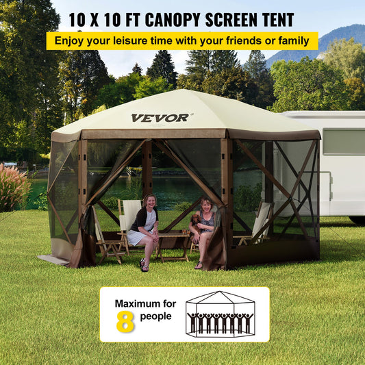 6-Sided Camping Gazebo Tent – Waterproof, Fits 8 People