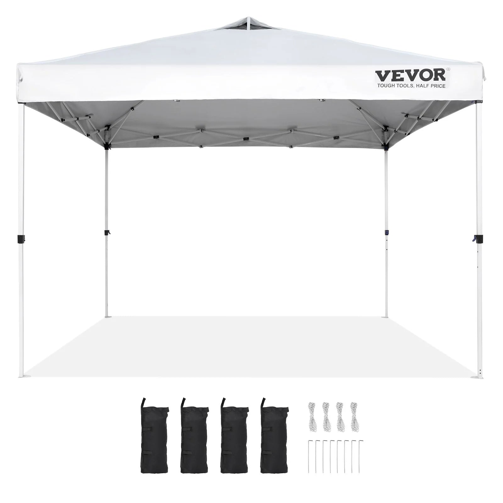 VEVOR 10x10 Ft Pop-Up Canopy Tent – Waterproof Sun Shelter with Roller Bag & Sandbags Silver Gray