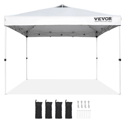 VEVOR 10x10 Ft Pop-Up Canopy Tent – Waterproof Sun Shelter with Roller Bag & Sandbags Silver Gray