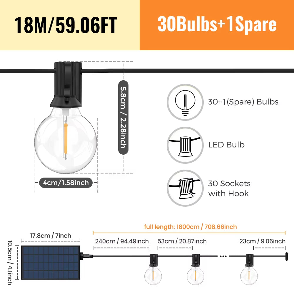 Solar G40 Patio Lights – LED Shatterproof Bulbs for Outdoor Use